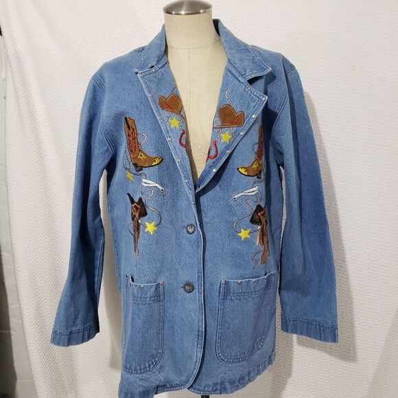 Unbranded Jackets & Blazers - The Blue Denim  Jacket Buttons Cowboy pattern